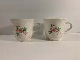 2 Vtg Cups White Pfaltzgraff Filigree Coffee/Tea Cups Mugs Meadow Lane Design - £3.42 GBP