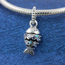 2021 Summer Release Sterling Silver Blue Scaled Fish Dangle Charm With Enamel  - £13.95 GBP
