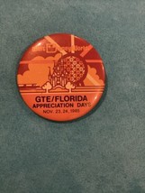Walt Disney World GTE/ Florida Appreciation Days 1985 Button Pinback Lapel Pin - £18.60 GBP