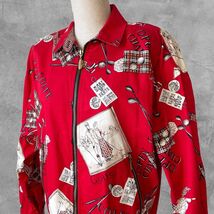 St Andrew Scotland Golf Print Women&#39;s Small Jacket Red/Tan Collared Vintage - $86.90 CAD