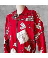 St Andrew Scotland Golf Print Women&#39;s Small Jacket Red/Tan Collared Vintage - $86.03 CAD