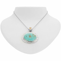 Silver 30x23mm Oval #8 Turquoise Pendant Necklace - £96.18 GBP