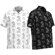 Mickey Mouse Doodle Disney Inspired White Black Hawaiian Button Up Down Shirt - £31.96 GBP