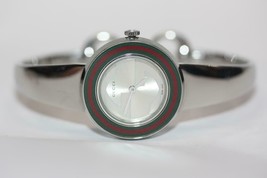 Gucci 129.5 Bangle S. Steel Signature Web Bezel Watch YA129502 Fits 7&quot; Wrist - £257.51 GBP