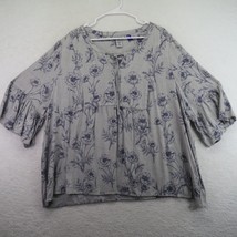 Catherines Shirt Womens Size 3X Gray Floral 3/4 Sleeve V Neck Peasant Bl... - $21.77