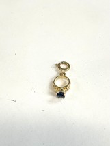 Solid 18k Yellow Gold / Blue Crystal Tiny Ring Charm With Spring Clasp. - £63.69 GBP