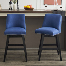 26&quot; Upholstered Swivel Bar Stools Set of 2 - Dark Blue - £150.45 GBP