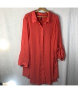 Torrid Size 4 Salmon Krinkle Button Up Shirt Tunic Polyester - £23.38 GBP