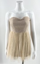 Mustard Seed Sz M Beige Gold Shimmer Cocktail Mini Chiffon Over Sequin Strapless - £23.74 GBP