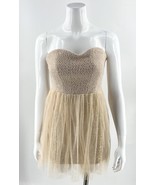 Mustard Seed Sz M Beige Gold Shimmer Cocktail Mini Chiffon Over Sequin S... - $29.70