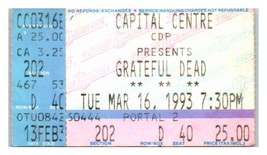 Grateful Dead Concierto Ticket Stub Marzo 16 1993 Washington Dc Landrover Md - £42.01 GBP
