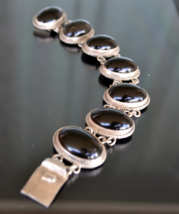 Onyx Bracelet, Mexico Silver Bracelet, Mexico Onyx Bracelet, Black Stone... - £74.31 GBP