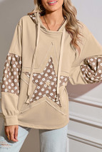 Apricot Floral Patchwork Star Pattern Drawstring Hoodie - $65.97+