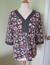 Boden Grey Floral Print Tunic Top US 6 3/4 Sleeves Cotton VNeck - $18.67