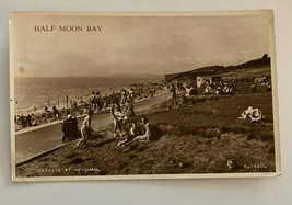 Half Moon Bay Bathing At Heysham RPPC Postcard Posted Queen Elizabeth Stamp - £78.41 GBP
