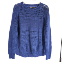 Prana Kokimo Blue Organic Cotton Pullover Sweater S Womens Crochet Rib Stitch - £19.06 GBP