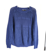 Prana Kokimo Blue Organic Cotton Pullover Sweater S Womens Crochet Rib S... - £19.05 GBP