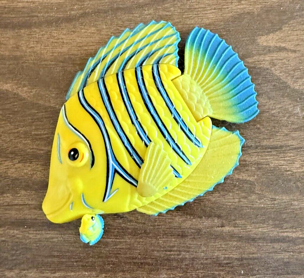 Vintage Yellow &amp; Blue Fish Pull Toy with Baby Fish Tail Moves - $1.23