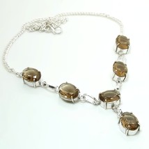 Smoky Quartz Oval Shape Cut Gemstone Fashion Ethnic Necklace Jewelry 18&quot;... - $7.79