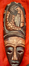 Jamaican Wood Wall Mask Wall Hanging Hand Carved 16&quot; x 3-1/4&quot; - £17.22 GBP