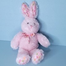 Easter Bunny Rabbit Plush White Pink Flowers  Poseable Ears Stuffed Anim... - $22.76