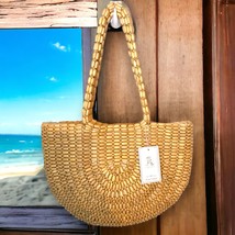 Rachel Ashwell Wooden Beaded Lined Bohemian Market Tote Beach Bag Handbag - £20.15 GBP