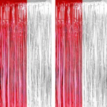 Red White Party Tinsel Foil Fringe Curtains - Circus Welcome Carnival Under The  - £17.57 GBP
