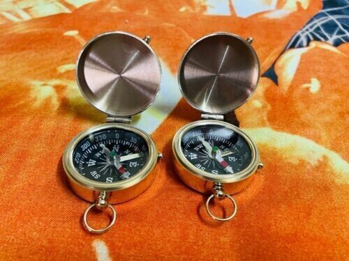 Primary image for set of 2 handmade pocket compass in gold finish collectible Vintage reproduction
