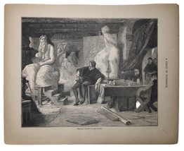 Antique Engraving Print Michael Angelo in His Studio (Page from Book) - £11.79 GBP