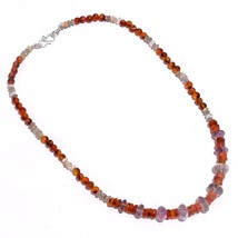 Natural Amethyst Carnelian Moonstone Gemstone Smooth Beads Necklace 18&quot; UB-5935 - £8.55 GBP