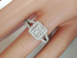 Halo Engagement Ring 2.60Ct Princess Cut Moissanite Solid 14K White Gold... - $272.03