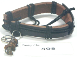 Tiger Eye-Gemstone-Leather Metal Charms Bracelets unisex Vintage Wrist Cuff 498 - $6.19