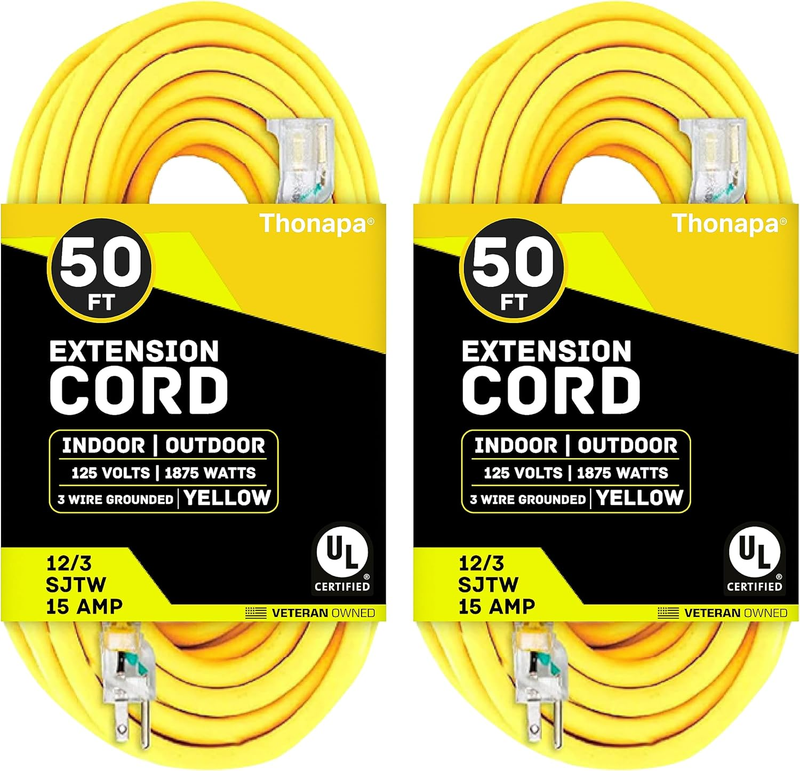 2 Pack of 50 Foot Outdoor Extension Cords - 12/3 Heavy Duty Yellow Exten... - $163.34