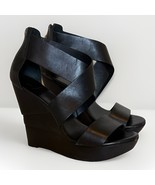 Diane Von Furstenberg Opal Black Leather Wedge Sandals High Heel Shoes S... - $1,543.16 MXN