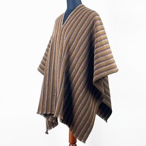 Llama Wool Poncho Mens Womans Unisex Serape Pullover Sweater Jacket Brown - £61.91 GBP