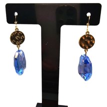 Blue Crystal Earrings Pierced AB Like Coated Pierced Hammered Coin Gold ... - $9.89