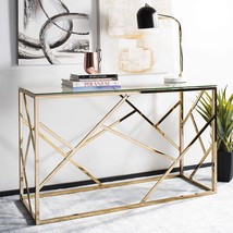 Tempered Glass And Brass Console Table By Safavieh Home Named Namiko Glam. - £446.78 GBP