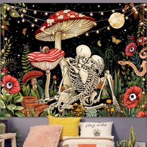 Mushroom Skull Tapestry Skeleton Floral Tapestries Trippy Flower Plant Tapestry  - £22.13 GBP