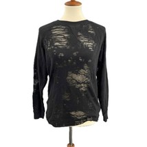 IRO Sweater Gareth Black Distressed Sheer Panel Crewneck Oversized XS - $47.29