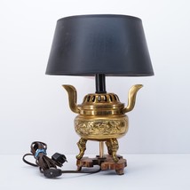 Vintage Asian Incense Burner Censor Brass Electric Accent Lamp - Gold &amp; Black - £81.61 GBP