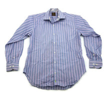 TailorByrd Blue/Pink Vertical Stripe Contrast Flip Cuff  L/S Dress Shirt Mens M - £23.39 GBP