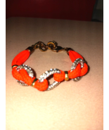 Orange silver Bracelet Cord Chain Link Adjustable 6.5&quot; - 8&quot; String Cuff - $7.78 CAD
