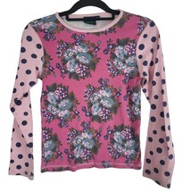Mini Boden Long Sleeve Top Girls 13/14 Pink Floral Polka Dot Pullover Cr... - $15.29