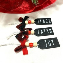 3 Wooden Christmas Ornaments Farmhouse Tags Peace Faith Joy Rae Dunn Inspired - £9.10 GBP