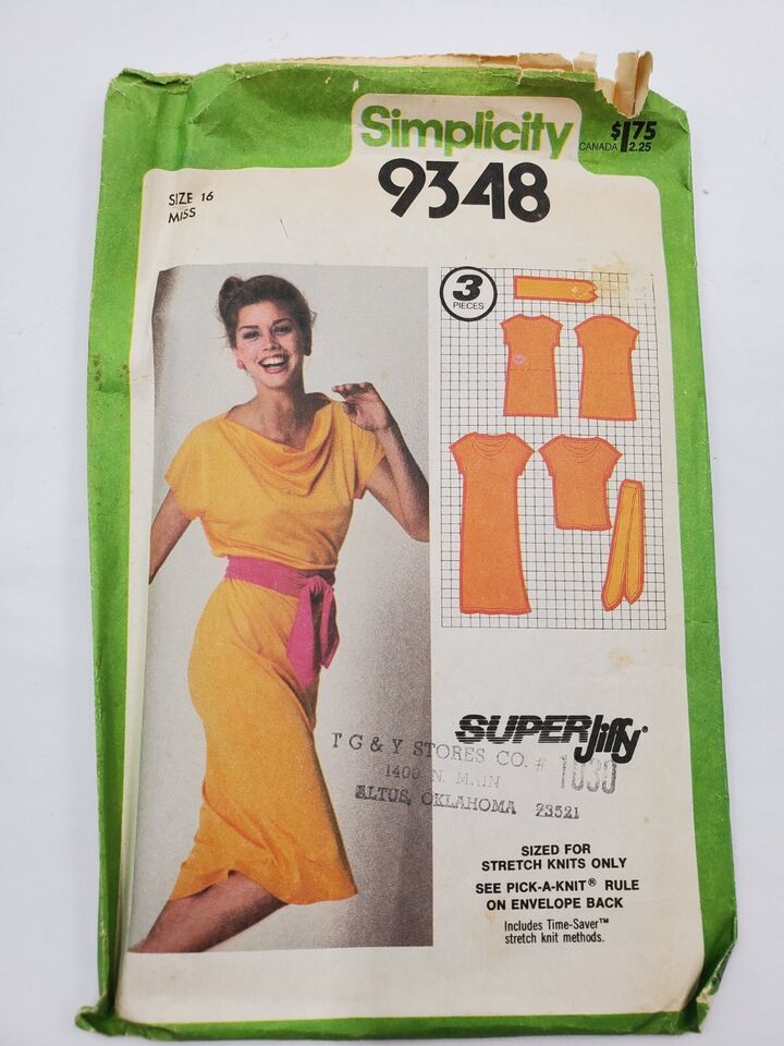 Simplicity 9348 Sewing Pattern Misses' Pullover Dress Top & Belt Vtg Cut Size 16 - £6.15 GBP