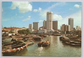 Singapore River Boats Commerce Hub Dynamic Trade Activities Vintage Postcard - £10.79 GBP