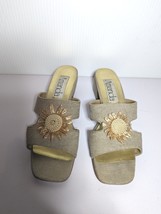 Amanda SlipOn Sandals Size 8.5 Daisy Natural Linen Canvas Zircon BlockHe... - £27.88 GBP