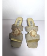 Amanda SlipOn Sandals Size 8.5 Daisy Natural Linen Canvas Zircon BlockHe... - £27.43 GBP
