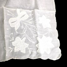 VTG Hanky Handkerchief Off White with Off White Embroidered Flowers 13” ... - £7.98 GBP