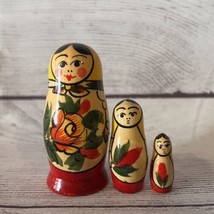 Vintage Set of 3 Russian Hand Painted Matryoshka Nesting Dolls Unsigned - $15.75